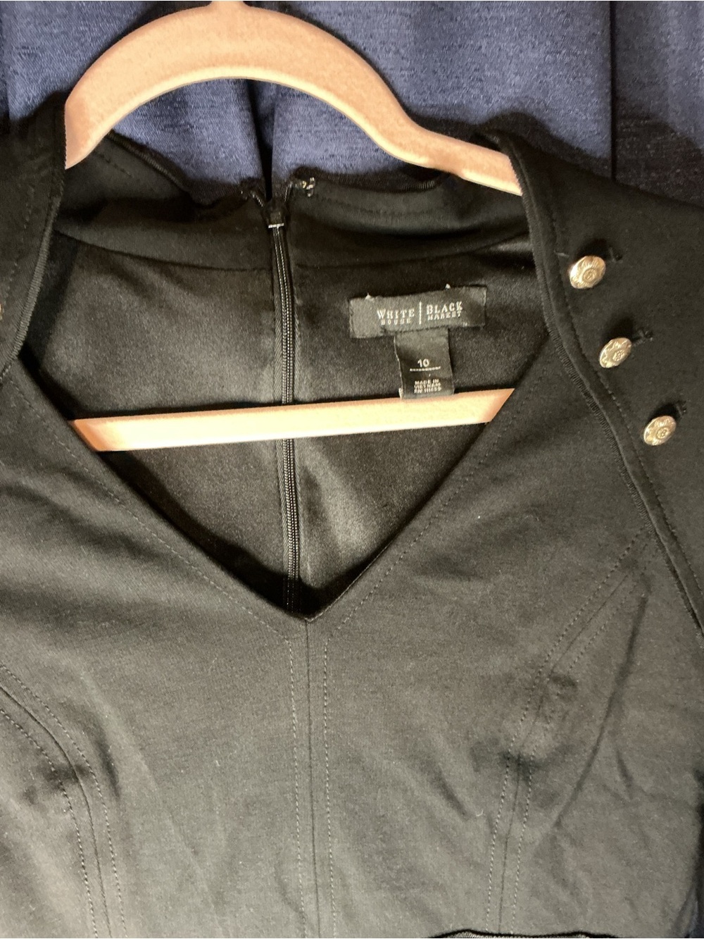 White House Black Market Black V-Neck Long Sleeve Dress with Gold Buttons - Picture 2 of 5
